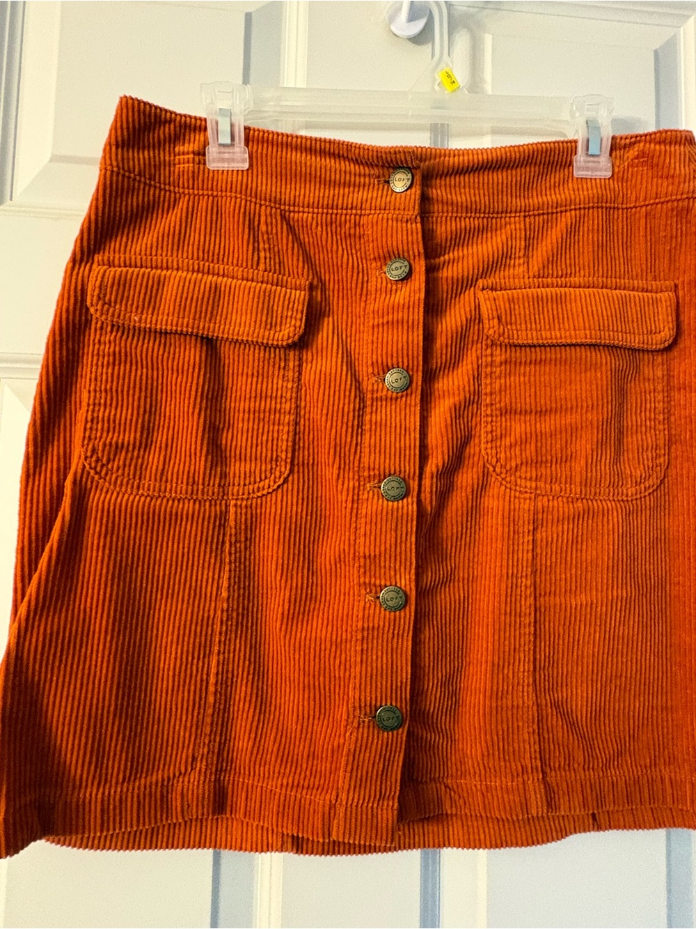 LOFT Button-Front Corduroy Mini Skirt in Orange